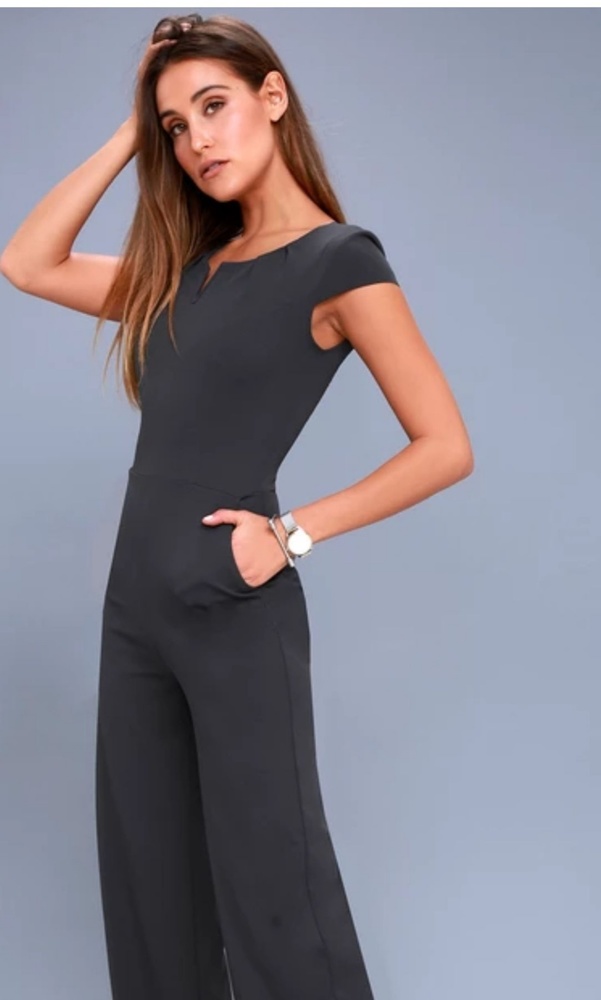 Charcoal grey short sleeve jumpsuit